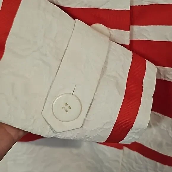 Worth New York White and Red Embossed Trench Coat Size Small - Picture 6 of 9